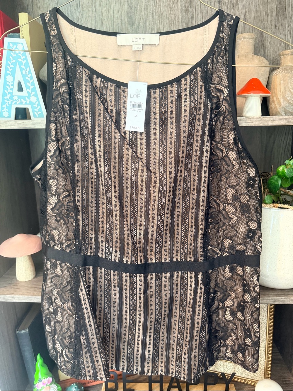 LOFT Lace Overlay Sleeveless Blouse in Black and Nude